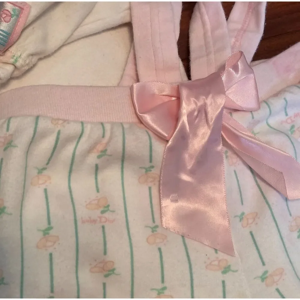 Vintage 90s Baby Dior Girl 2pc Set Ruffle Mock Neck Bow Overalls 6-9M